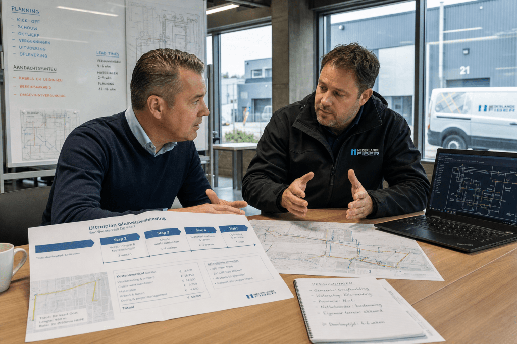 Welke stappen moet je doorlopen om zakelijk glasvezel te laten aanleggen op je bedrijfslocatie, en wat zijn de gemiddelde doorlooptijden en&nbsp;kosten?
