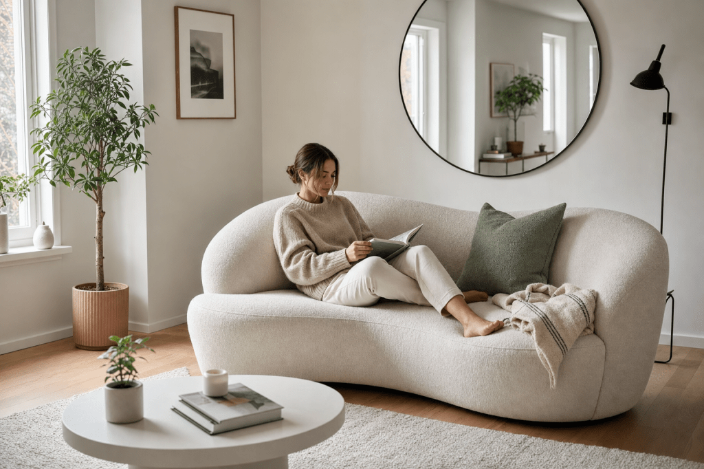 Is een organische bank geschikt voor een kleine woonkamer, en hoe plaats je hem slim zonder dat de ruimte druk oogt?