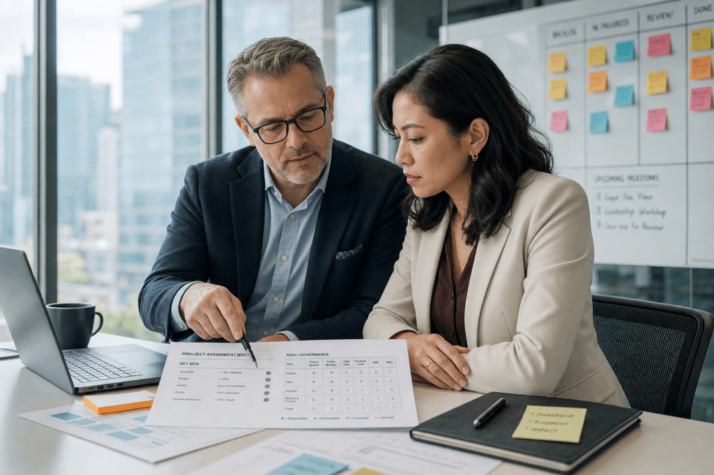 Hoe schrijf je een scherpe opdrachtomschrijving en KPI’s voor een projectmanager die je inhuurt, zodat je prestaties, verantwoordelijkheden en governance vanaf dag 1 helder&nbsp;hebt?